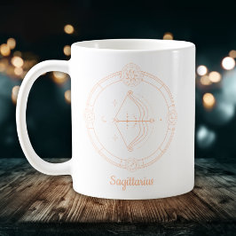 Caneca De Café Sagitário Zodiac Arte Linha Branco Pêssego