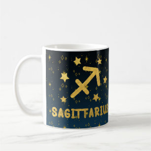 Caneca De Café Sagitário Zodiac Azul e Astrologia Dourada