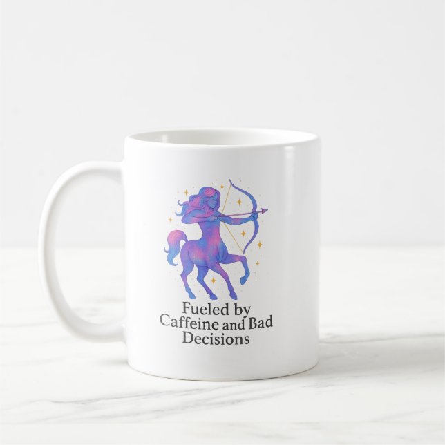 Caneca De Café Sagittarius Zodiac Mug – Fueled by Caffeine and Ba (Esquerda)
