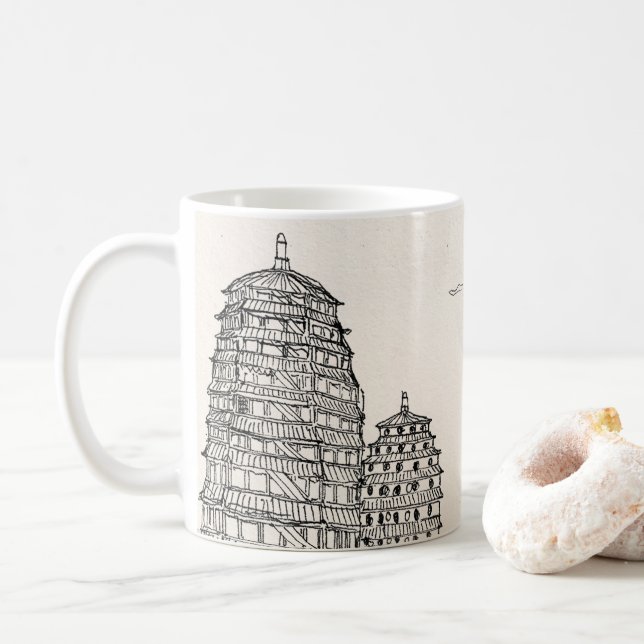 Caneca De Café Saigon Pagoda Vietnam Cityscape Pen Tinta (Com Donut)