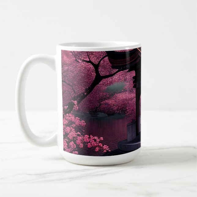 Caneca De Café Sakura Cherry Blossom Garden Shrine Pond Japonês (Esquerda)