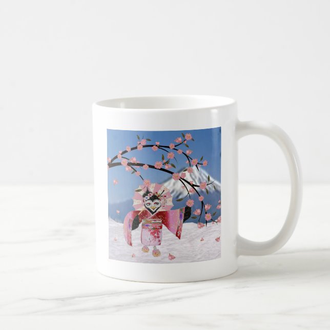 Caneca De Café Sakura Geisha Bird no Snow Cherry Blossoms (Direita)