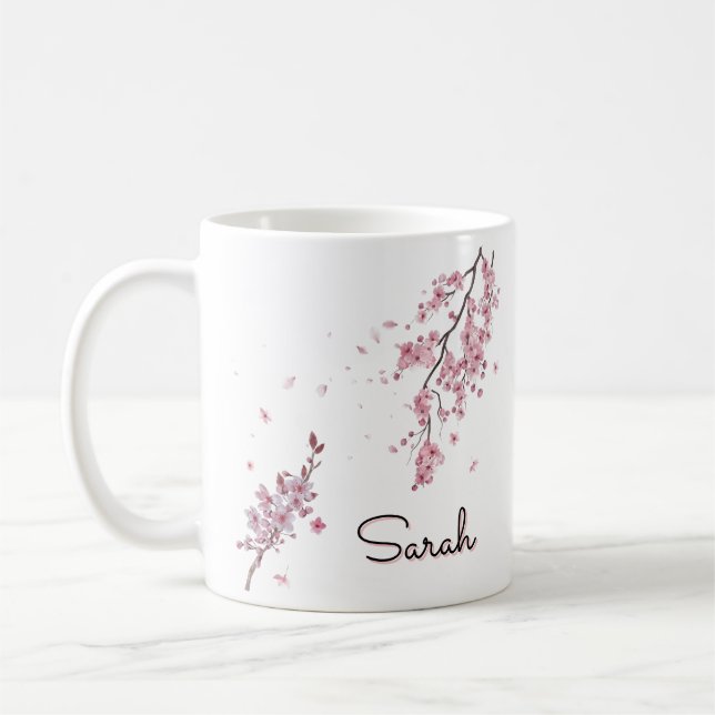 Caneca De Café Sakura Personalizada com Nome Personalizado  (Esquerda)