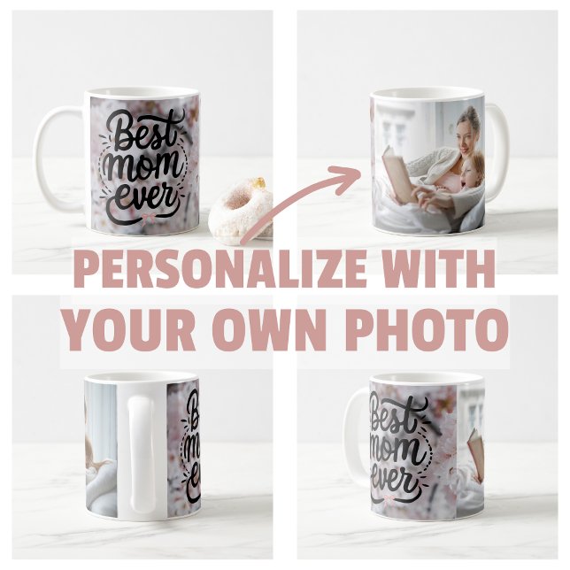 Caneca De Café Sakura Pink Elegante Melhor Dia de as mães Da Mãe (personalize own photo Sakura Pink Elegant Best Mom Ever Mother's Day)