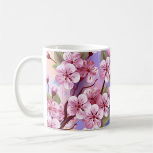 Caneca De Café Sakura rosa no fundo da pintura
