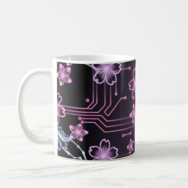 Caneca De Café Sakura-Schaltkreise im Neon-Stil (Esquerda)