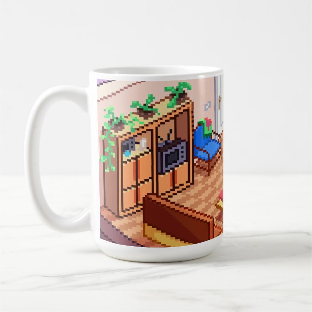 Caneca De Café Sala de PC para Jogos em Pixel Isométrica (Esquerda)