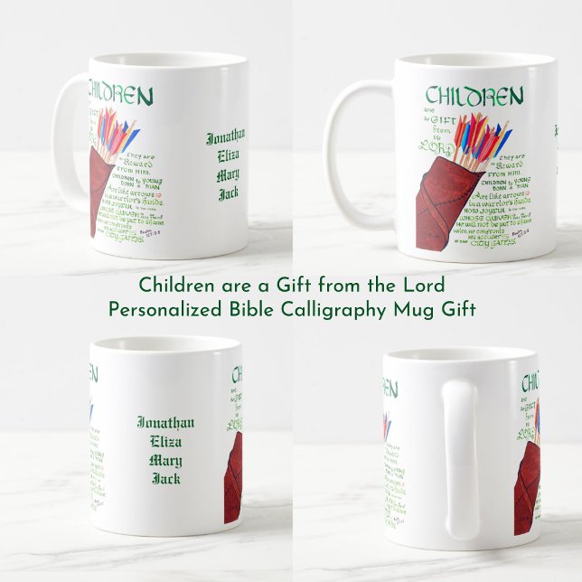 Caneca De Café Salm 127 3-5 Crianças Bíblia Verso Cristão (Personalized Mug with Children's Names Psalm 127 3-5)