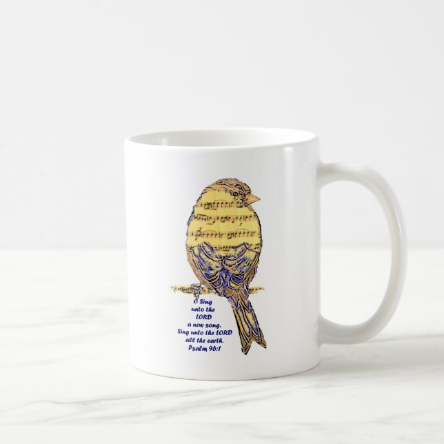 Caneca De Café Salm 96:1 Cante a música do Psalm Song Bird (Direita)