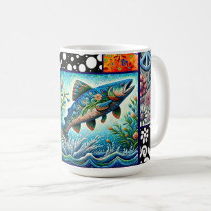Caneca De Café Salmão Crazy Quilt Floral Caprichoso Colorido