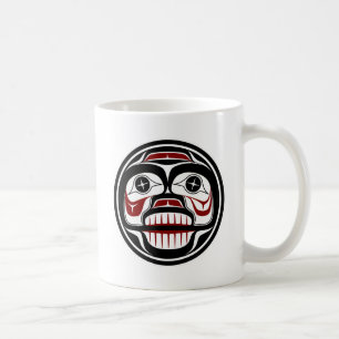 Caneca De Café Salmão Preto Gráfico Nativo Americano Vermelho