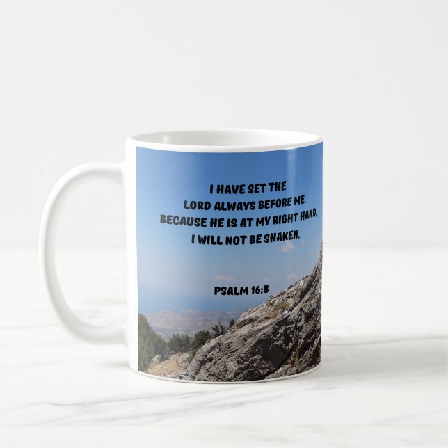 Caneca De Café Salmo 16:8 Verso da Bíblia cristã (Esquerda)