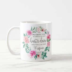 Caneca De Café Salmo 20:4 Bíblia Cristã Verso Rosa Floral