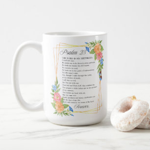 Caneca De Café Salmo 23 NKJV Aquarela Botânica Bíblia Escritura