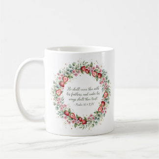 Caneca De Café Salmo 91 4 KJV Sob as Suas Asas Coroa de Morango