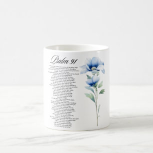 Caneca De Café Salmo 91 Aquarela Flor Azul Escrituras Bíblicas