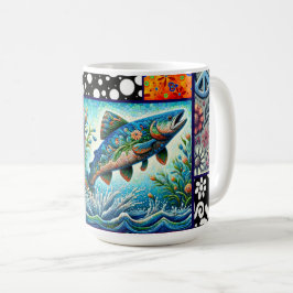 Caneca De Café Salmon Crazy Quilt Floral Whimsical Colorful
