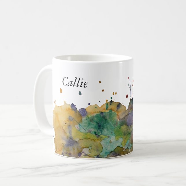 Caneca De Café Salpicos Coloridos de Aquarela, Personalizado 1 (Frente Esquerda)