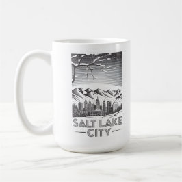 Caneca De Café Salt Lake City Skyline Black and White Woodcut 