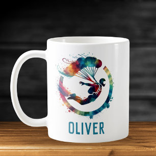 Caneca De Café Saltador de Paraquedas Colorido Personalizado em A