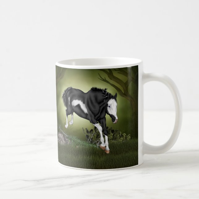 Caneca De Café Saltando Cavalo Negro e Branco Sobretudo (Direita)