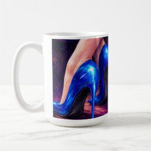 Caneca De Café Saltos Altos Azul Elétrico Moda Pintura Abstrata