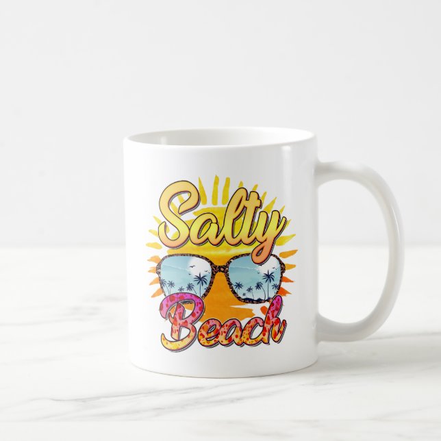 Caneca De Café Salty Beach | Sol Tropical e Árvore Palm (Direita)