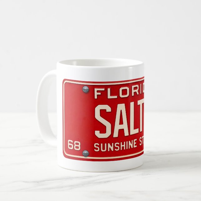 Caneca De Café Salty Life 1969 | Retro Red Florida License Plate (Frente Esquerda)