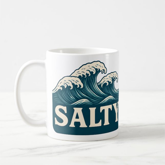 Caneca De Café Salty Teal Blue Surf Beach Waves Nautical Coastal (Esquerda)