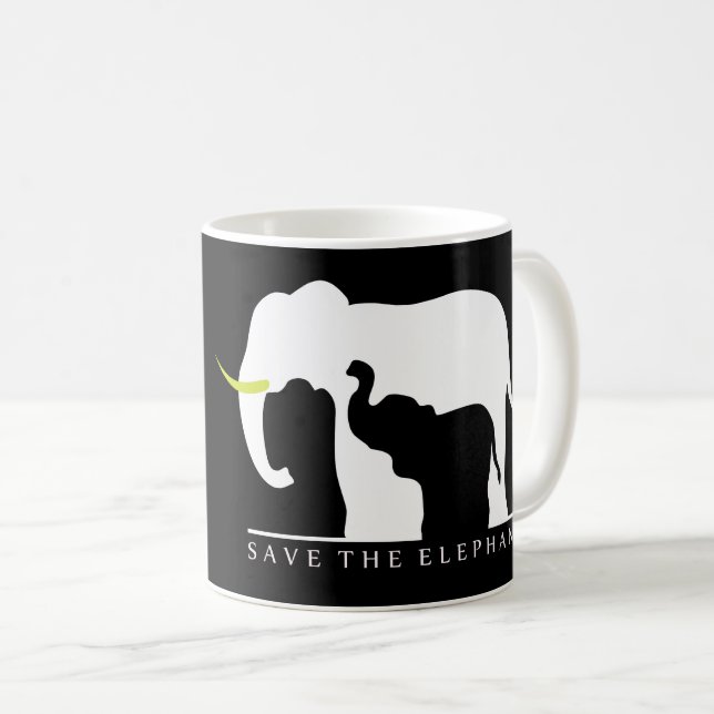 Caneca De Café Salvar os Elefantes (preto) (Frente Esquerda)