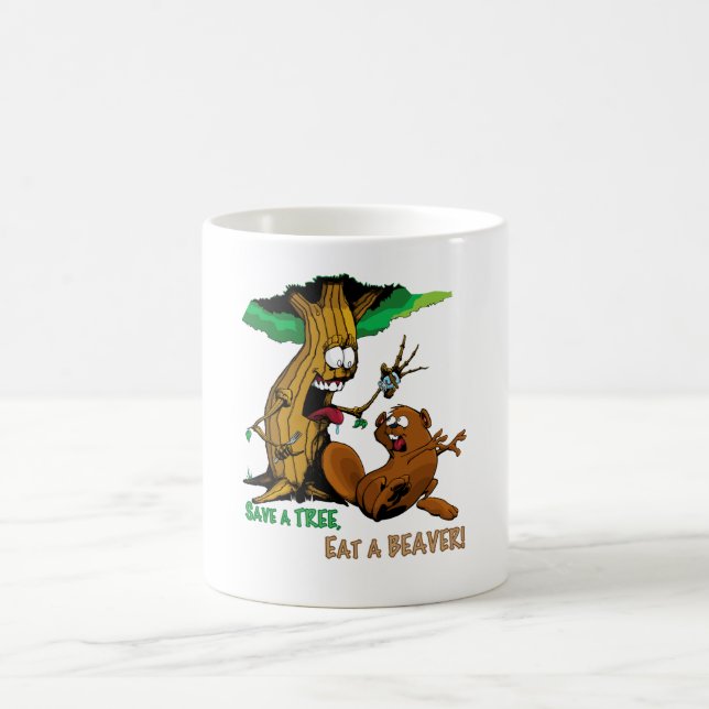 Caneca De Café salvar uma árvore comem um castor (Centro)