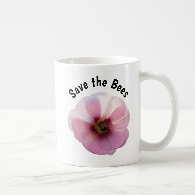 Caneca De Café Salve a abelha rosa Hollyhock Mug (Direita)