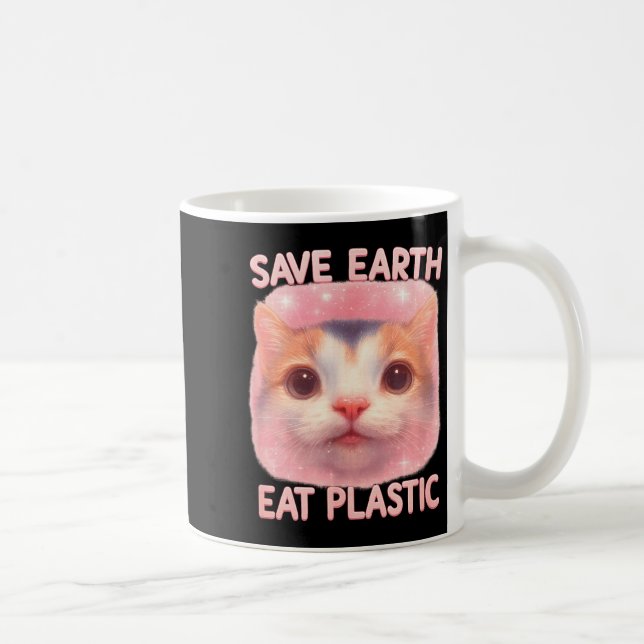 Caneca De Café Salve a Terra Coma Plástico Gatinho Fofo Irônico C (Direita)