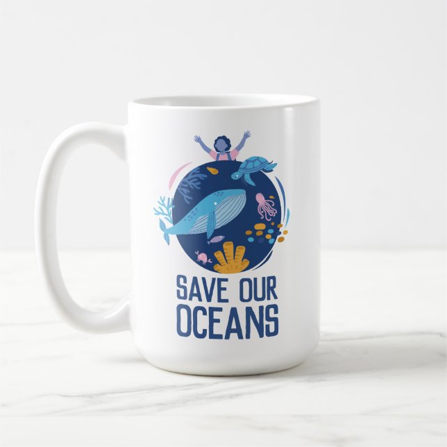 Caneca De Café Salve nosso Dia da Terra dos Oceanos  (Esquerda)