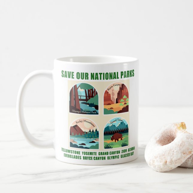 Caneca De Café Salve nossos parques nacionais (Com Donut)