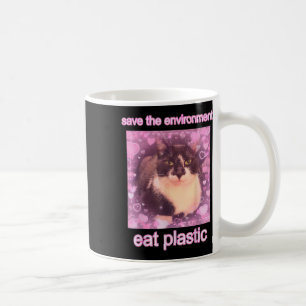 Caneca De Café Salve O Meio Ambiente Coma Gato Engraçado Plástico
