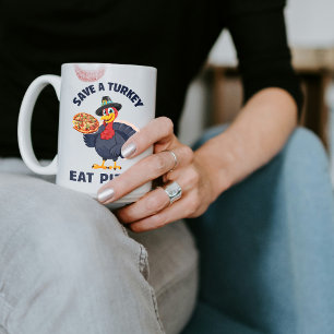 Caneca De Café Salve Um Peru Coma Pizza Engraçado Feliz Dia de Aç