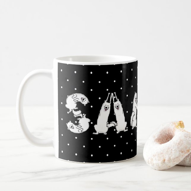 Caneca De Café Sammy Ortografou em Samoyed Dog Letters (Com Donut)