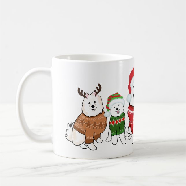 Caneca De Café Samoyeds em Suéteres de Natal (Esquerda)