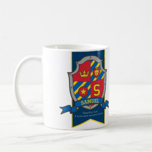 Caneca De Café Samuel knight shield vermelho nome azul que signif