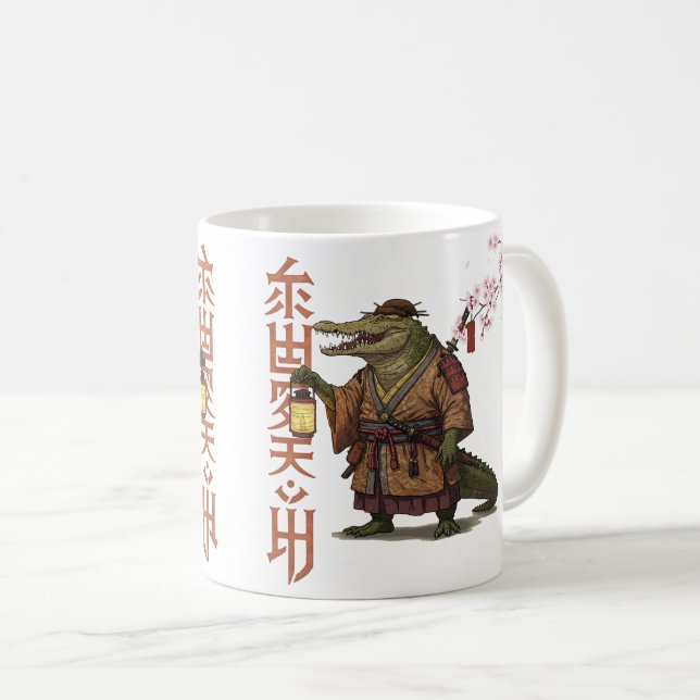 Caneca De Café Samurai Alligator Mug - Crocodilo Japonês Fantásti (Frente Esquerda)