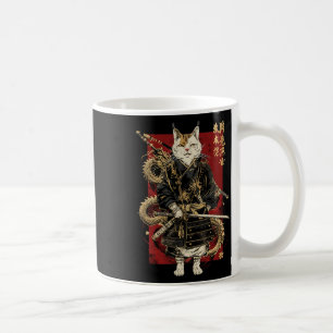 Caneca De Café Samurai Cat Com Dragão Japonês Kanji