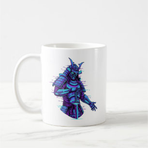 Caneca De Café Samurai Cyberpunk em Brilho Neon