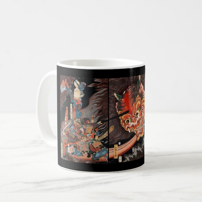 Caneca De Café Samurai Japonês Antigo vs. Oni (Frente Esquerda)