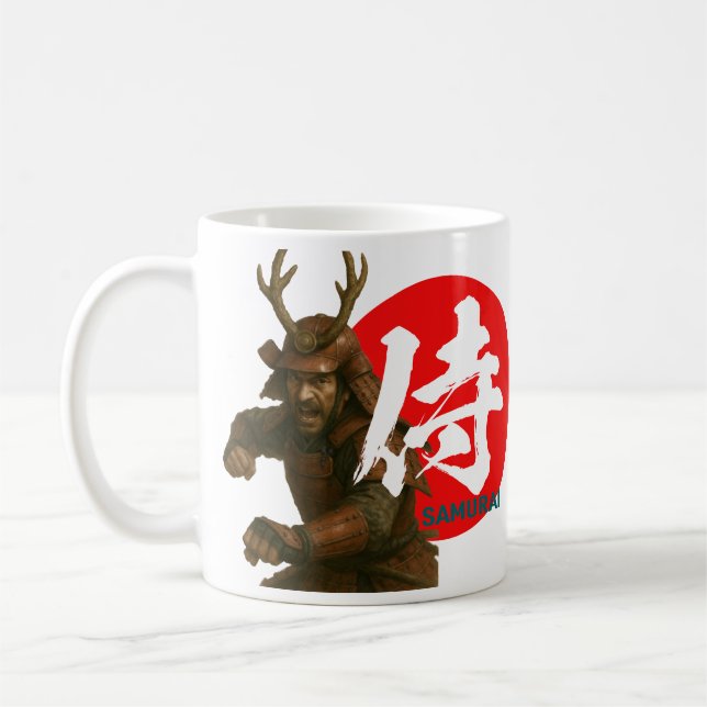 Caneca De Café Samurai Warrior com Ascensão Sun e Kanji (Esquerda)