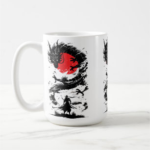 Caneca De Café Samurai Warrior e Dragão Batalha