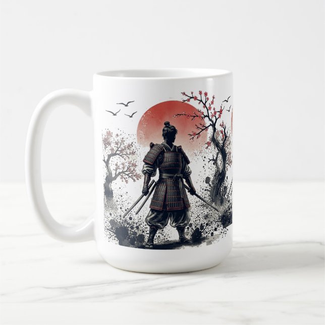 Caneca De Café Samurai Warrior with Twin Katanas Sunset Art (Esquerda)