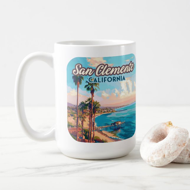 Caneca De Café San Clemente California Beach Orange County Retro (Com Donut)