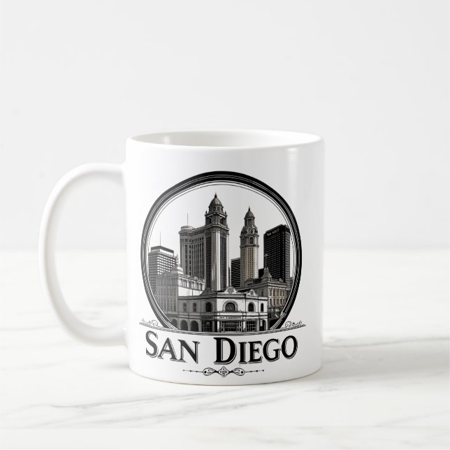 Caneca De Café San Diego California Skyline-Modern Cityscape Art (Esquerda)