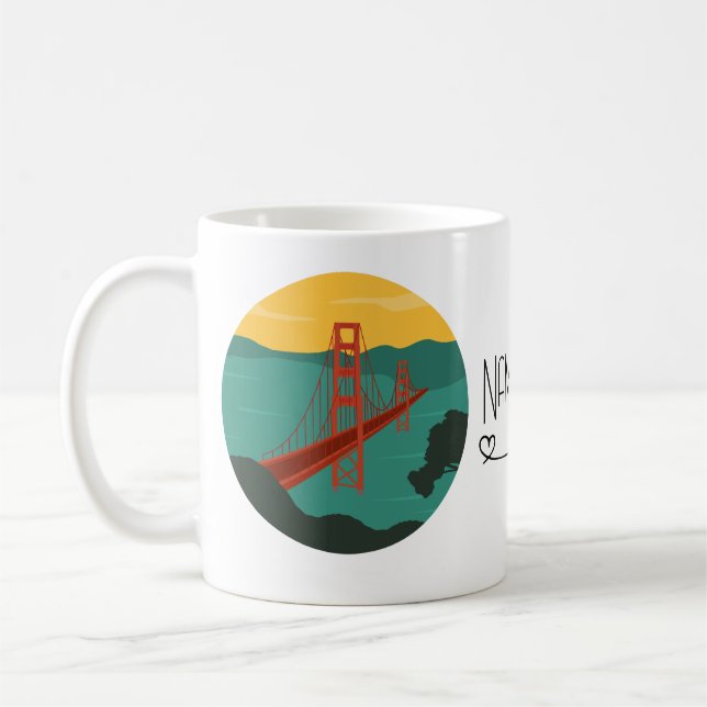 Caneca De Café San Francisco - Ouro Gate Bridge/ nome personaliza (Esquerda)